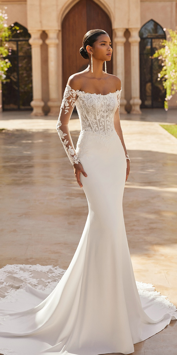 trendy wedding dresses trumpet with sleeves illusion rosa clara