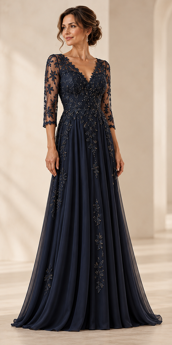 wedding outfits for mother of the groom long navy with sleeves